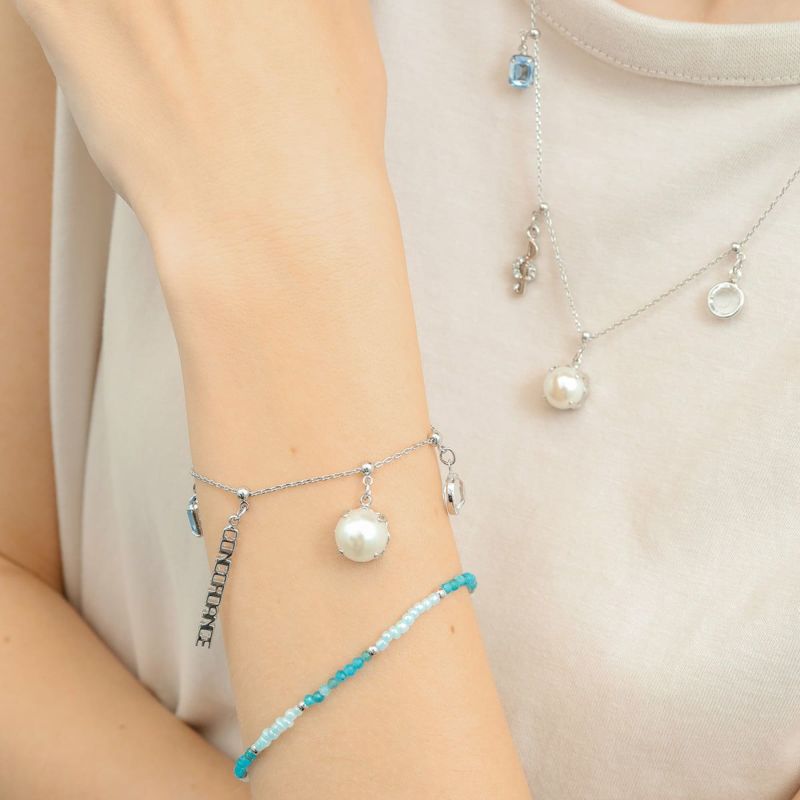 Gradation/Chain Necklaces&3charms（Blue×Silver）