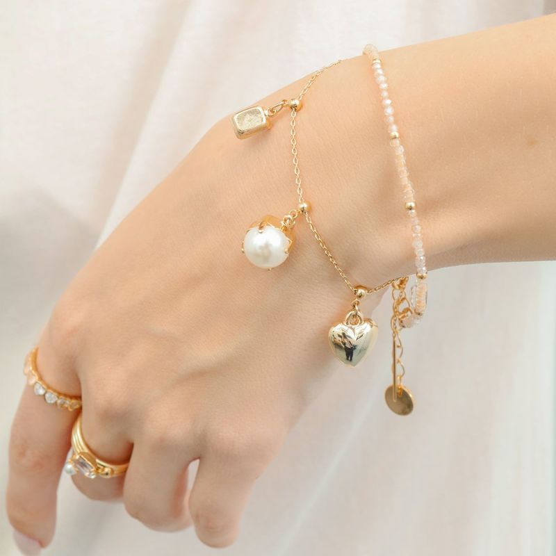 Gradation/Chain Bracelets&3charms （Pink×Gold）