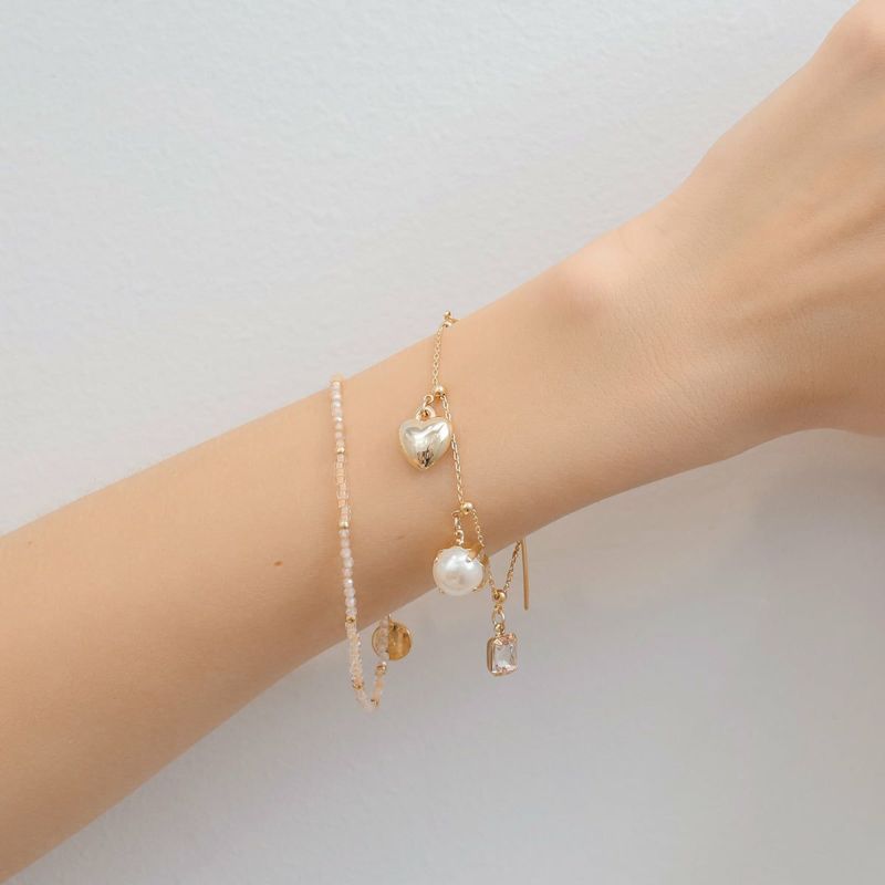 Gradation/Chain Bracelets&3charms （Pink×Gold）