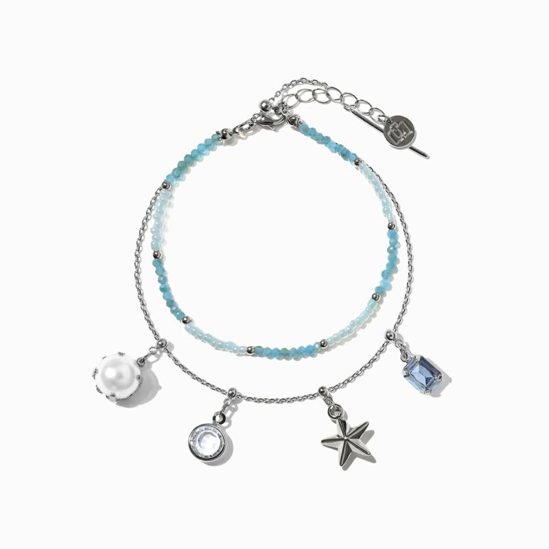 Gradation/Chain Bracelets&3charms （Blue×Silver 