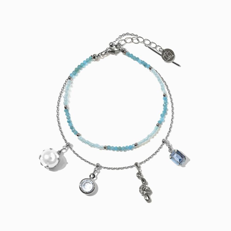 Gradation/Chain Bracelets&3charms （Blue×Silver）