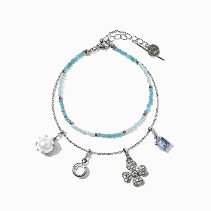 Gradation/Chain Bracelets&3charms （Blue×Silver）