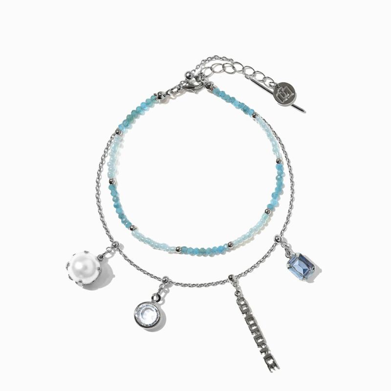 Gradation/Chain Bracelets&3charms （Blue×Silver）