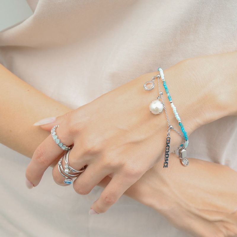 Gradation/Chain Bracelets&3charms （Blue×Silver）